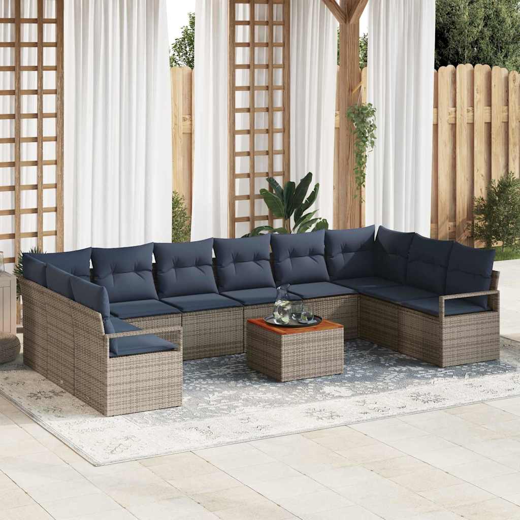 vidaXL Tuinbankenset met kussen 11 pcs Grijs poly rattan