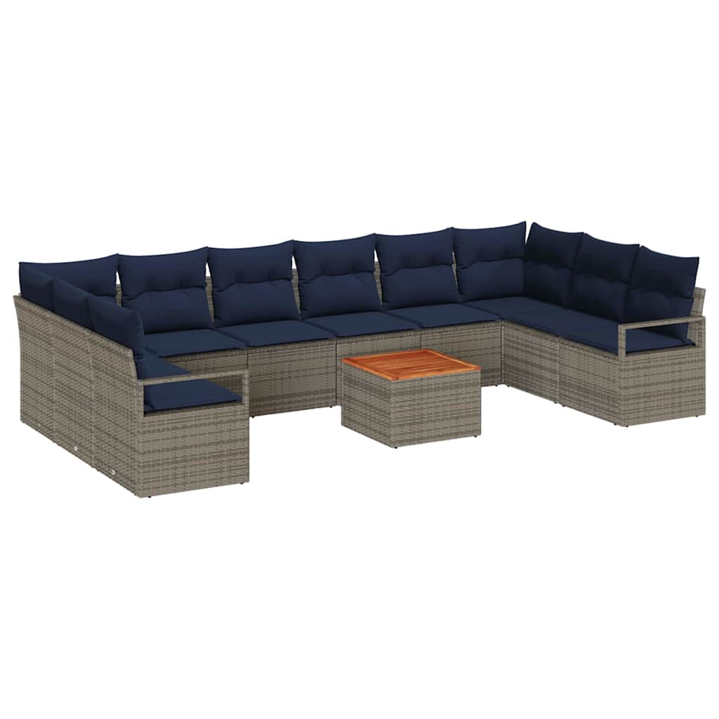 vidaXL Tuinbankenset met kussen 11 pcs Grijs poly rattan