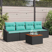 vidaXL Tuinbankenset met kussen 5 pcs Zwart poly rattan