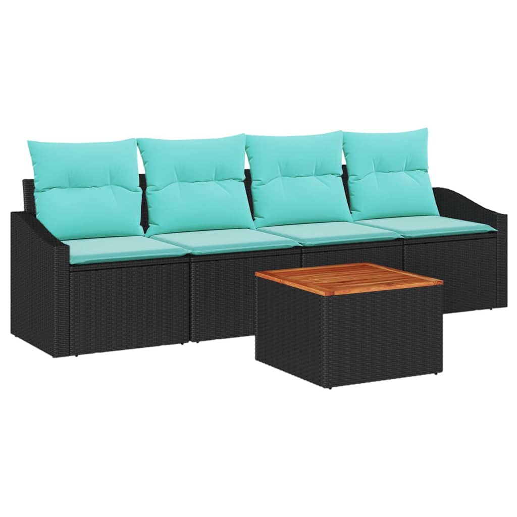 vidaXL Tuinbankenset met kussen 5 pcs Zwart poly rattan
