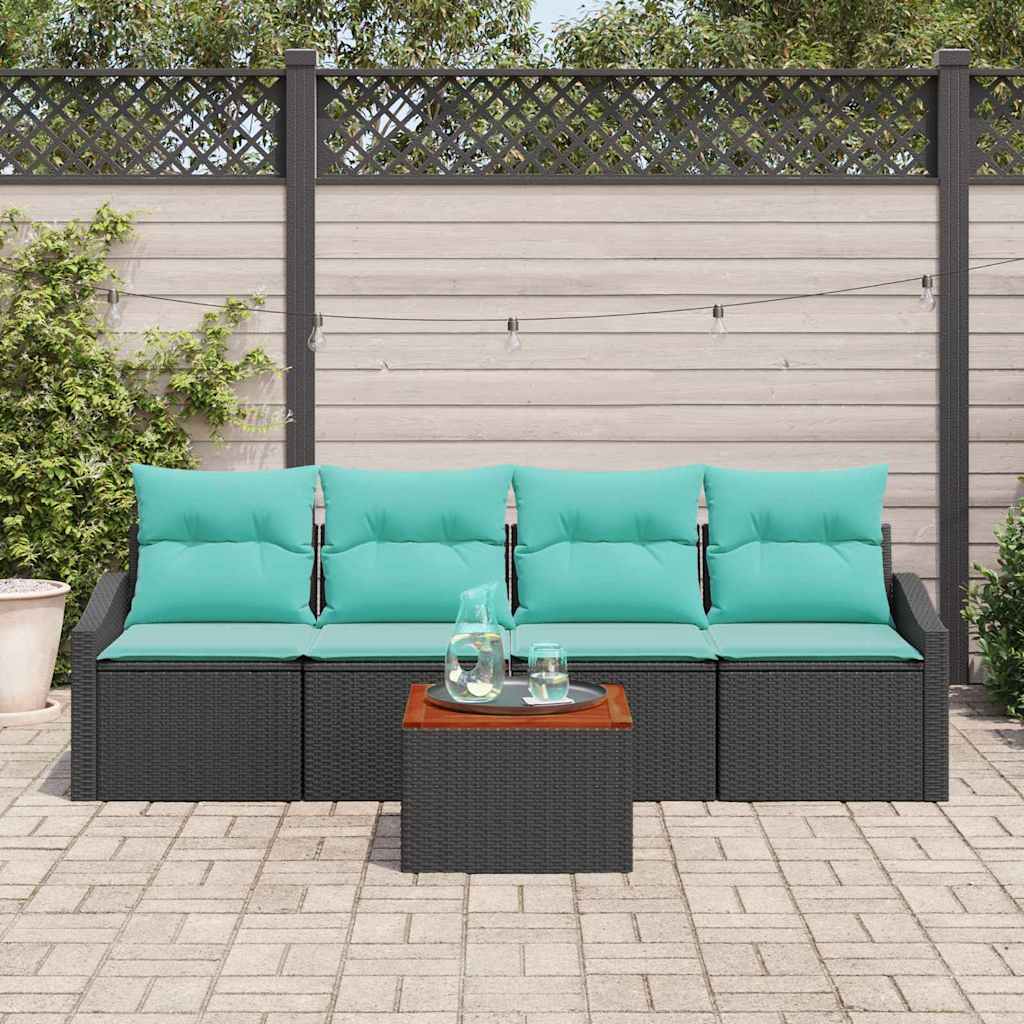 vidaXL Tuinbankenset met kussen 5 pcs Zwart poly rattan