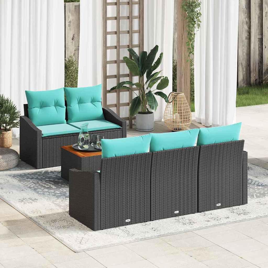 vidaXL Tuinbankenset met kussen 6 pcs Zwart poly rattan