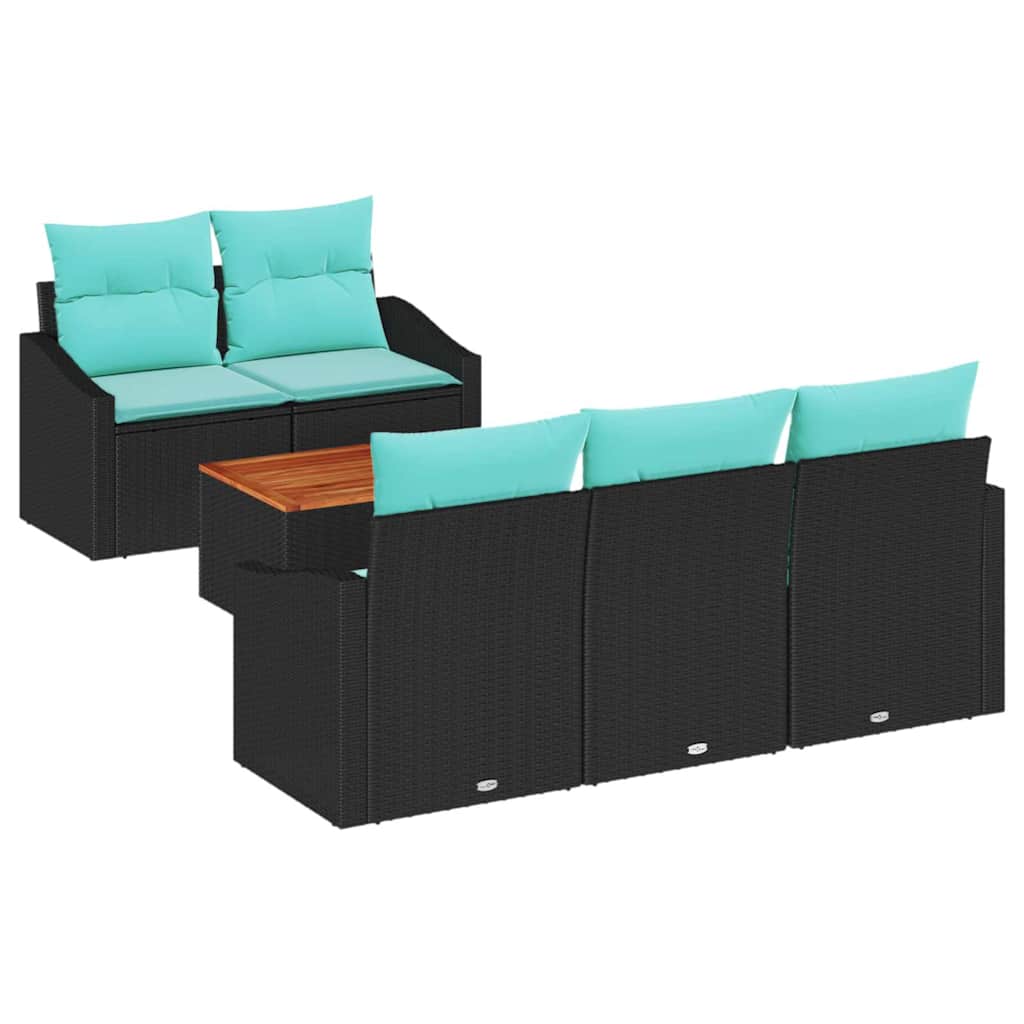 vidaXL Tuinbankenset met kussen 6 pcs Zwart poly rattan