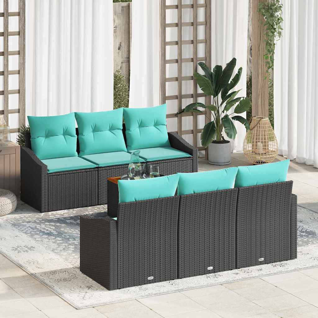 vidaXL Tuinbankenset met kussen 7 pcs Zwart poly rattan