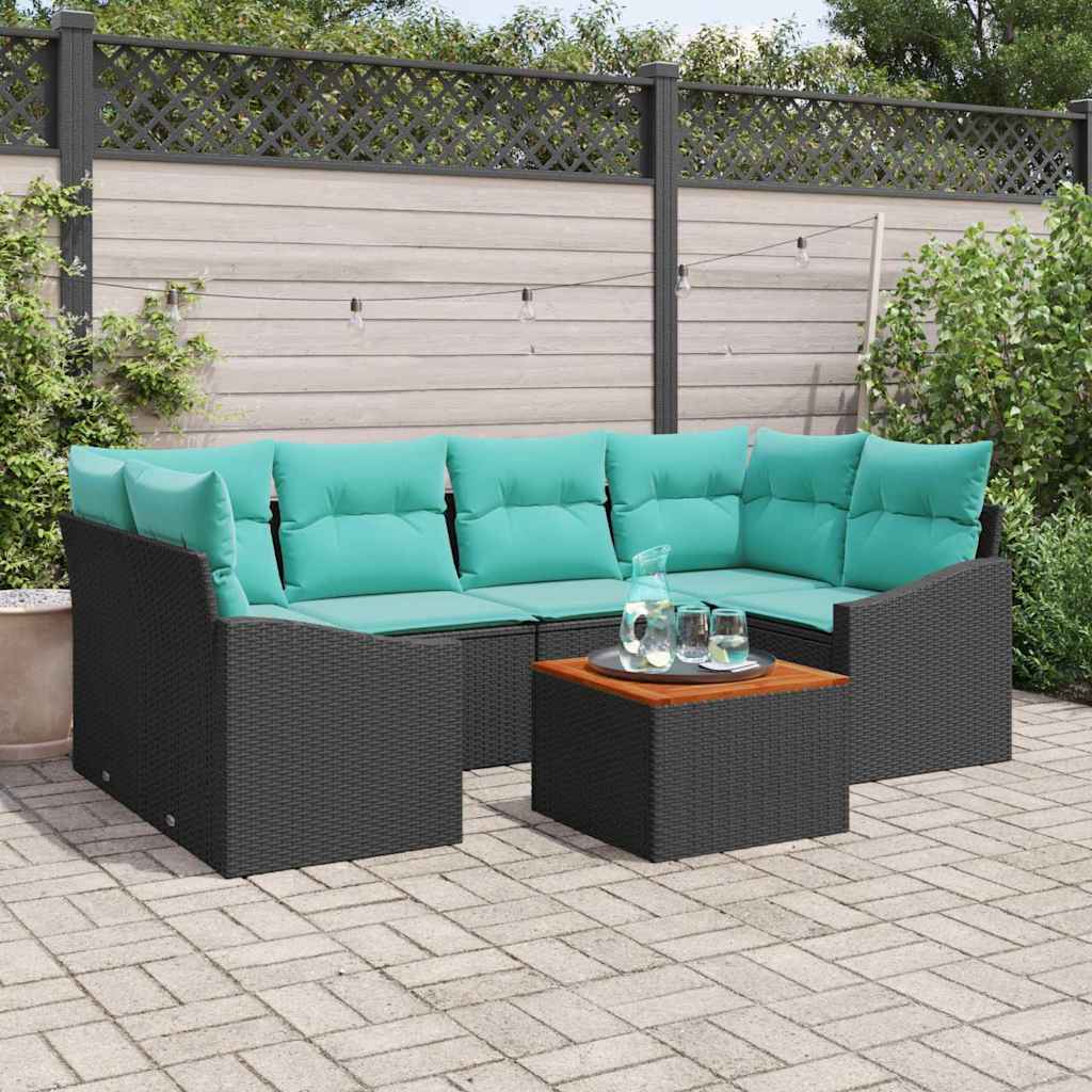 vidaXL Tuinbankenset met kussen 7 pcs Zwart poly rattan