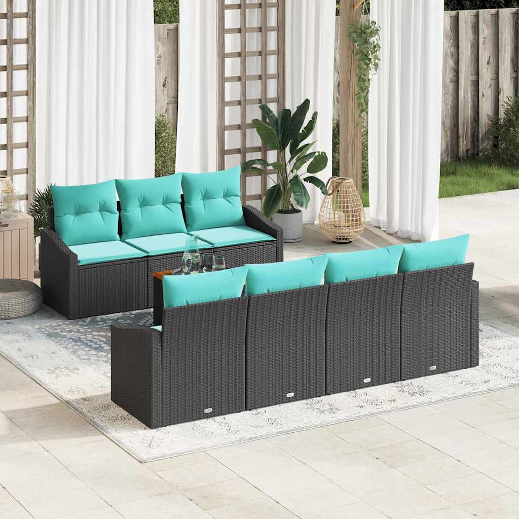 vidaXL Tuinbankenset met kussen 8 pcs Zwart poly rattan