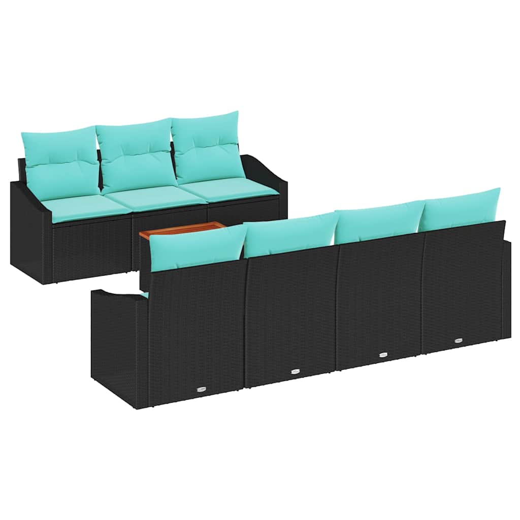 vidaXL Tuinbankenset met kussen 8 pcs Zwart poly rattan