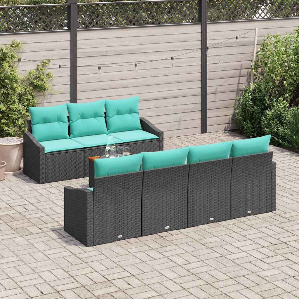 vidaXL Tuinbankenset met kussen 8 pcs Zwart poly rattan