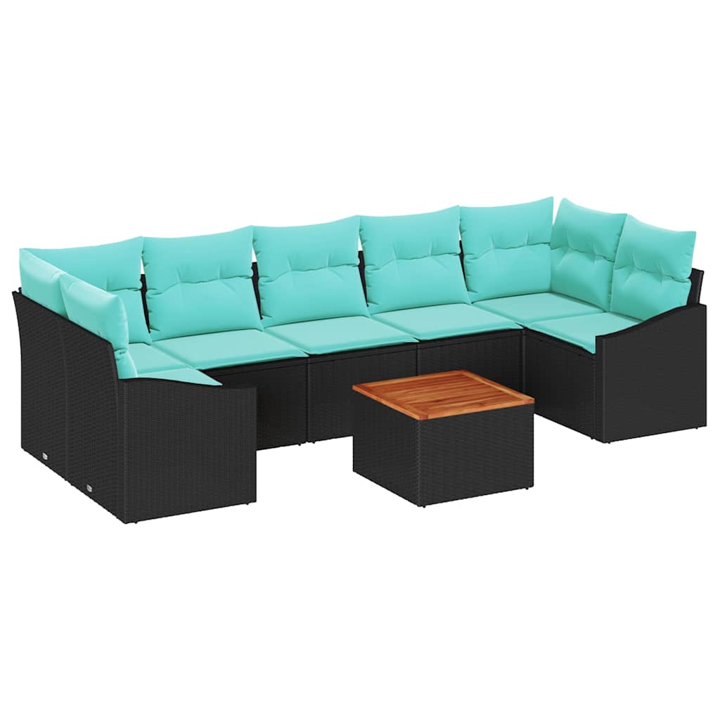 vidaXL Tuinbankenset met kussen 8 pcs Zwart poly rattan