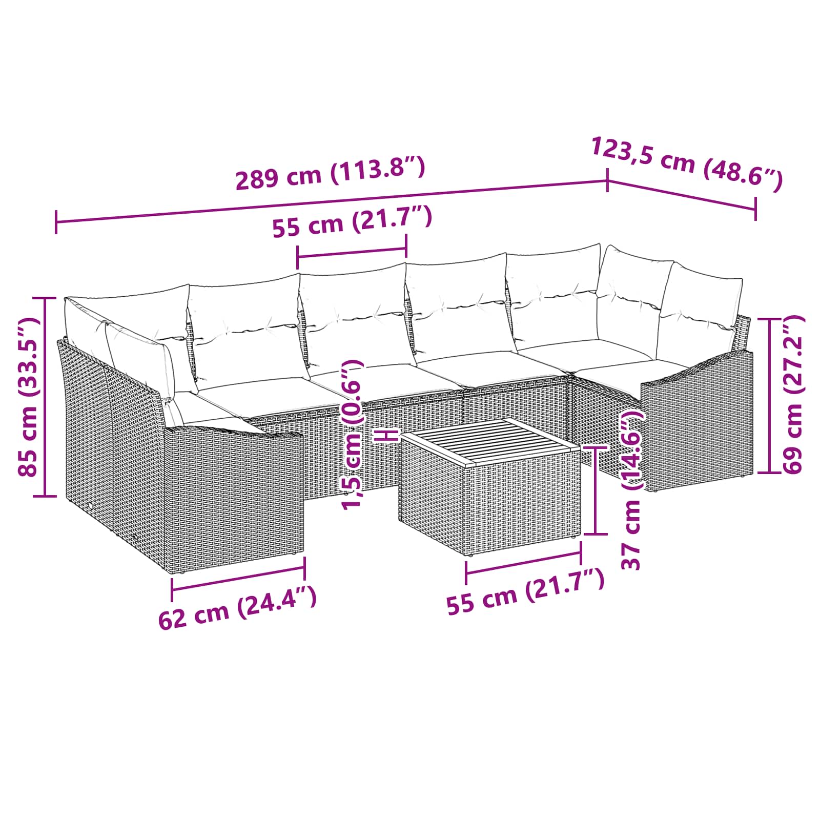 vidaXL Tuinbankenset met kussen 8 pcs Zwart poly rattan