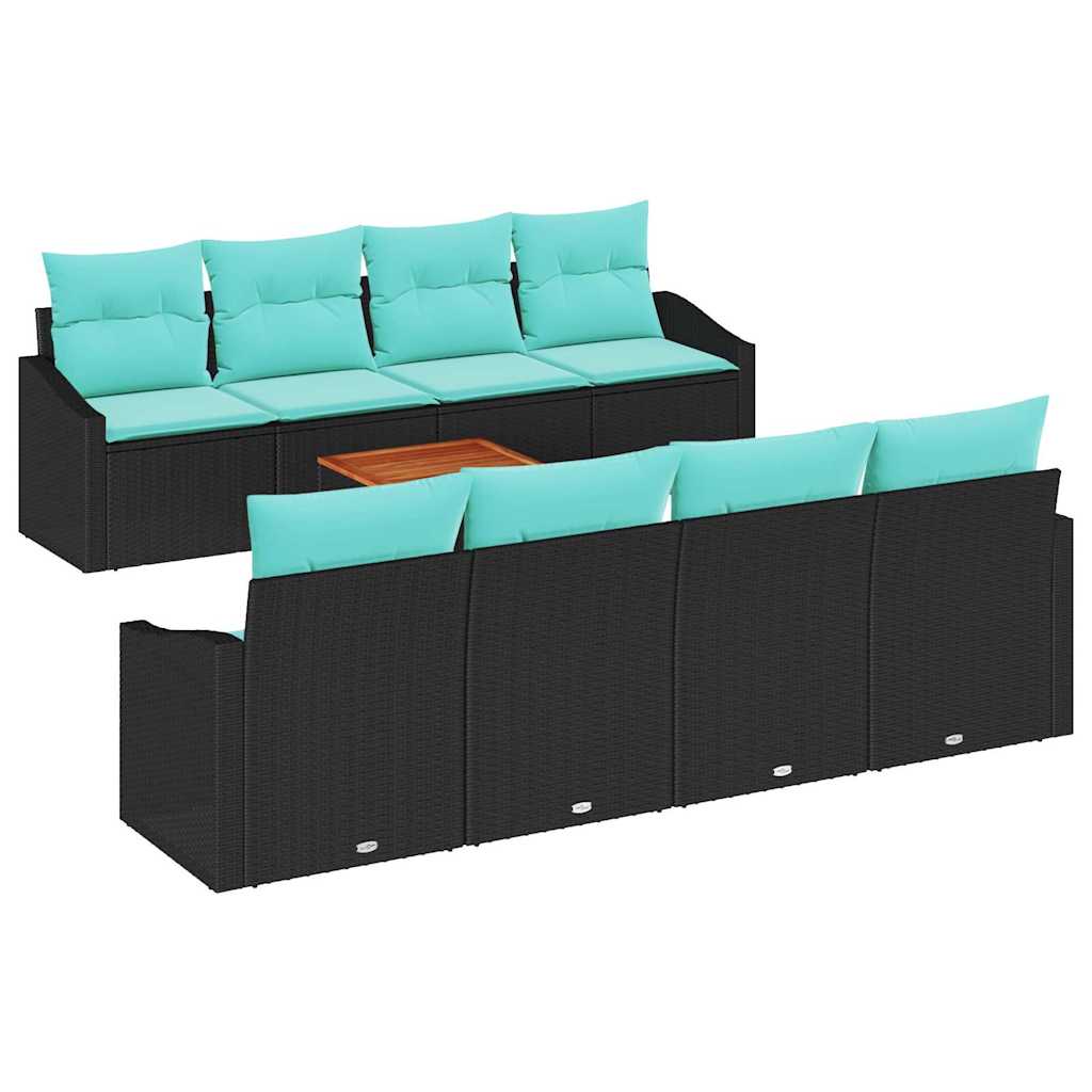 vidaXL Tuinbankenset met kussen 9 pcs Zwart poly rattan