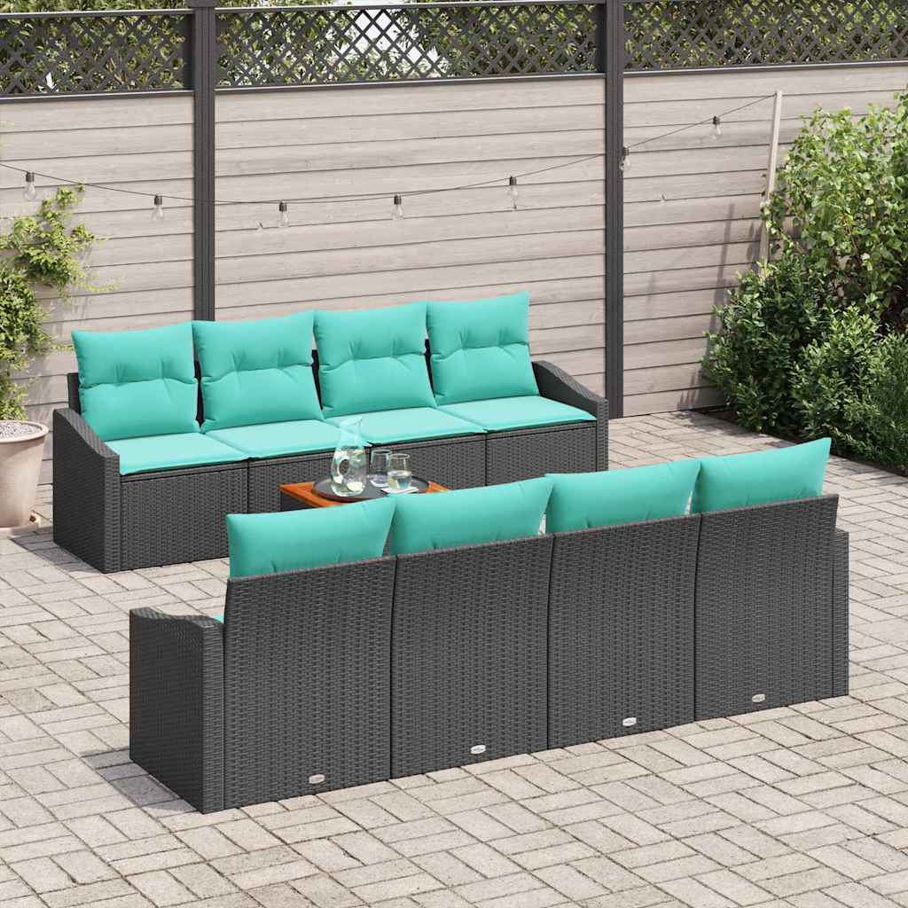 vidaXL Tuinbankenset met kussen 9 pcs Zwart poly rattan