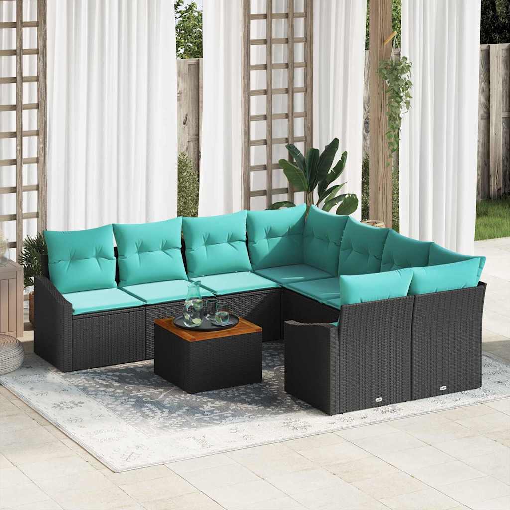 vidaXL Tuinbankenset met kussen 9 pcs Zwart poly rattan