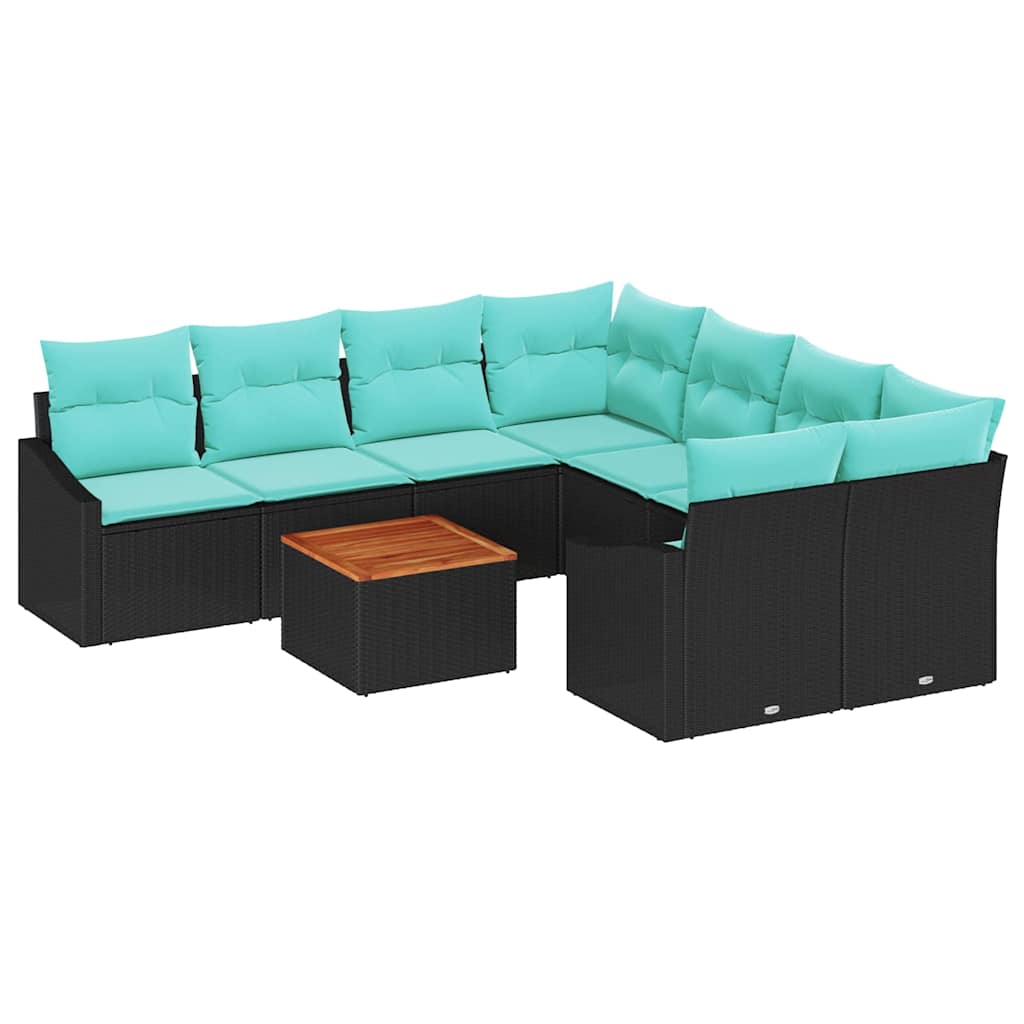 vidaXL Tuinbankenset met kussen 9 pcs Zwart poly rattan