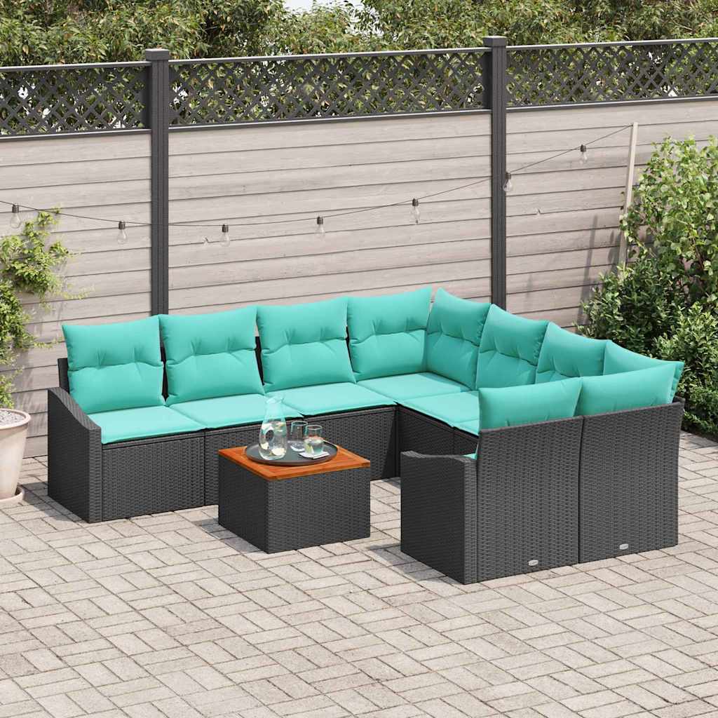 vidaXL Tuinbankenset met kussen 9 pcs Zwart poly rattan