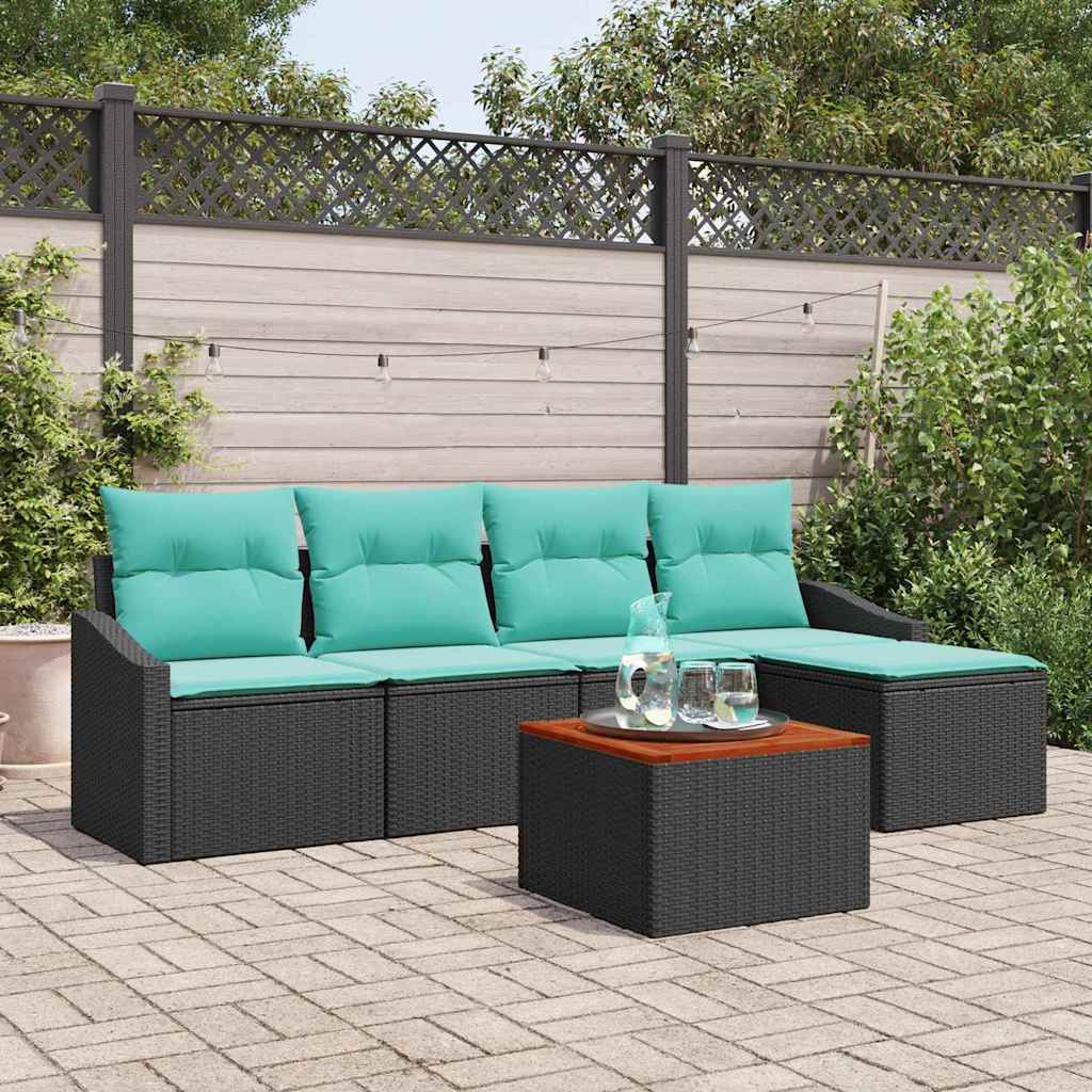 vidaXL Tuinbankenset met kussen 6 pcs Zwart poly rattan