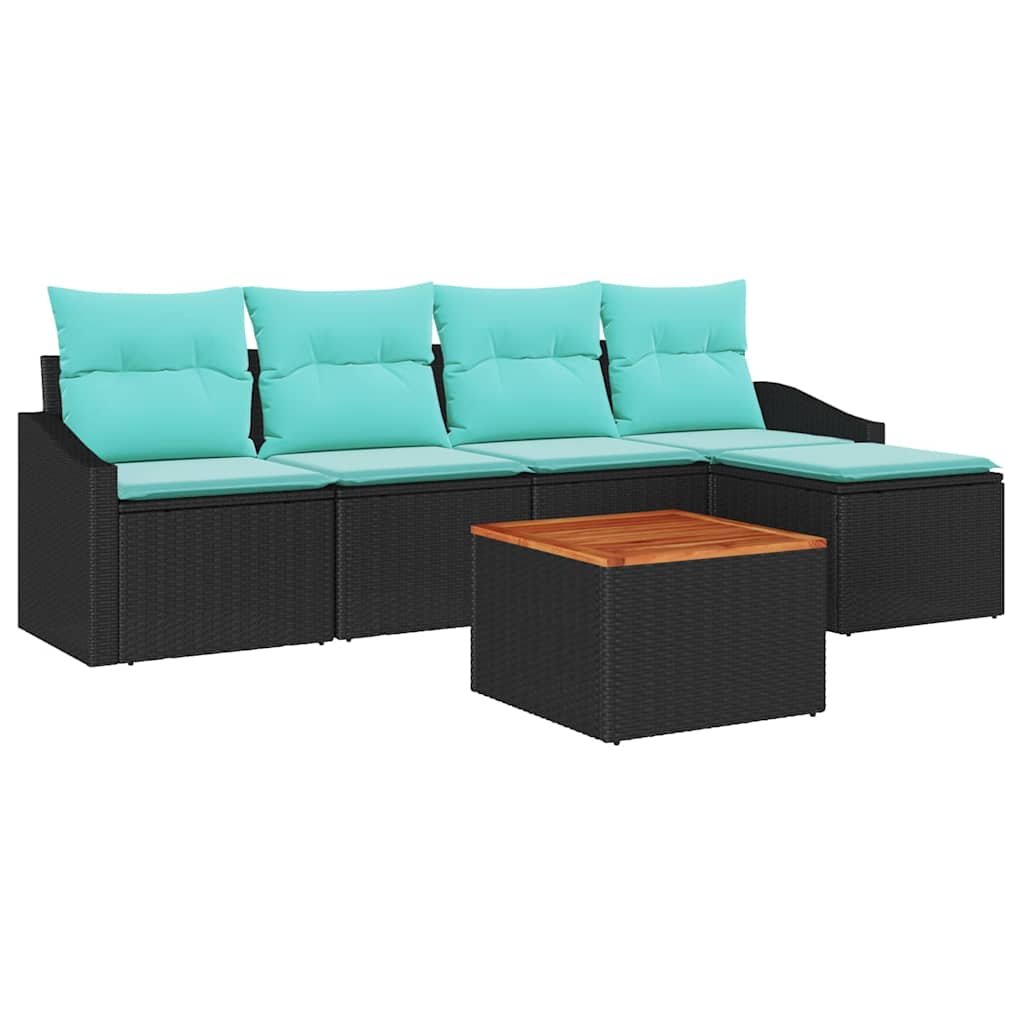 vidaXL Tuinbankenset met kussen 6 pcs Zwart poly rattan