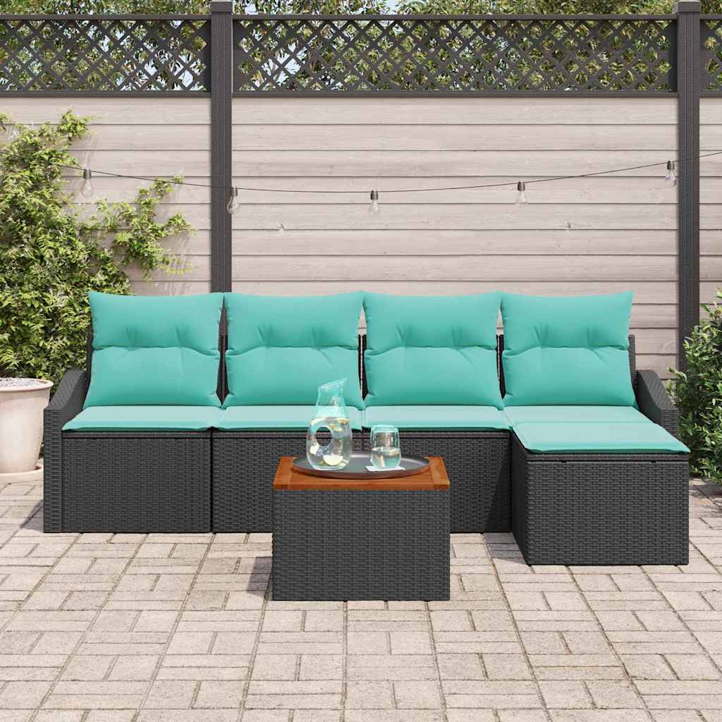 vidaXL Tuinbankenset met kussen 6 pcs Zwart poly rattan