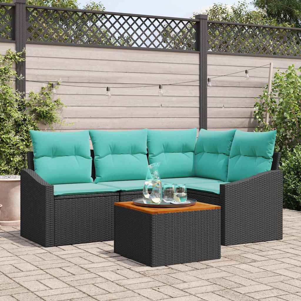 vidaXL Tuinbankenset met kussen 5 pcs Zwart poly rattan