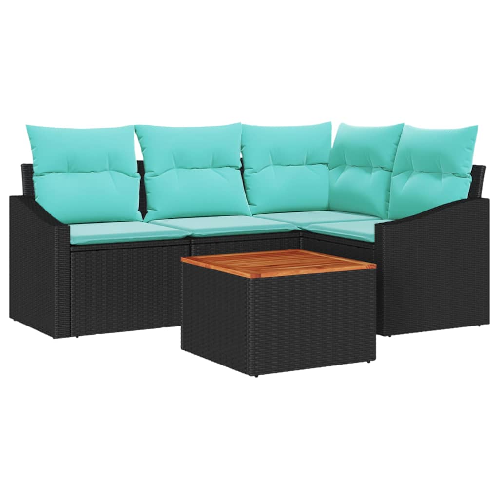 vidaXL Tuinbankenset met kussen 5 pcs Zwart poly rattan