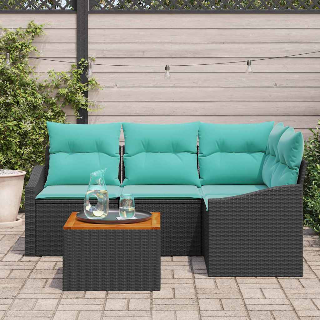 vidaXL Tuinbankenset met kussen 5 pcs Zwart poly rattan