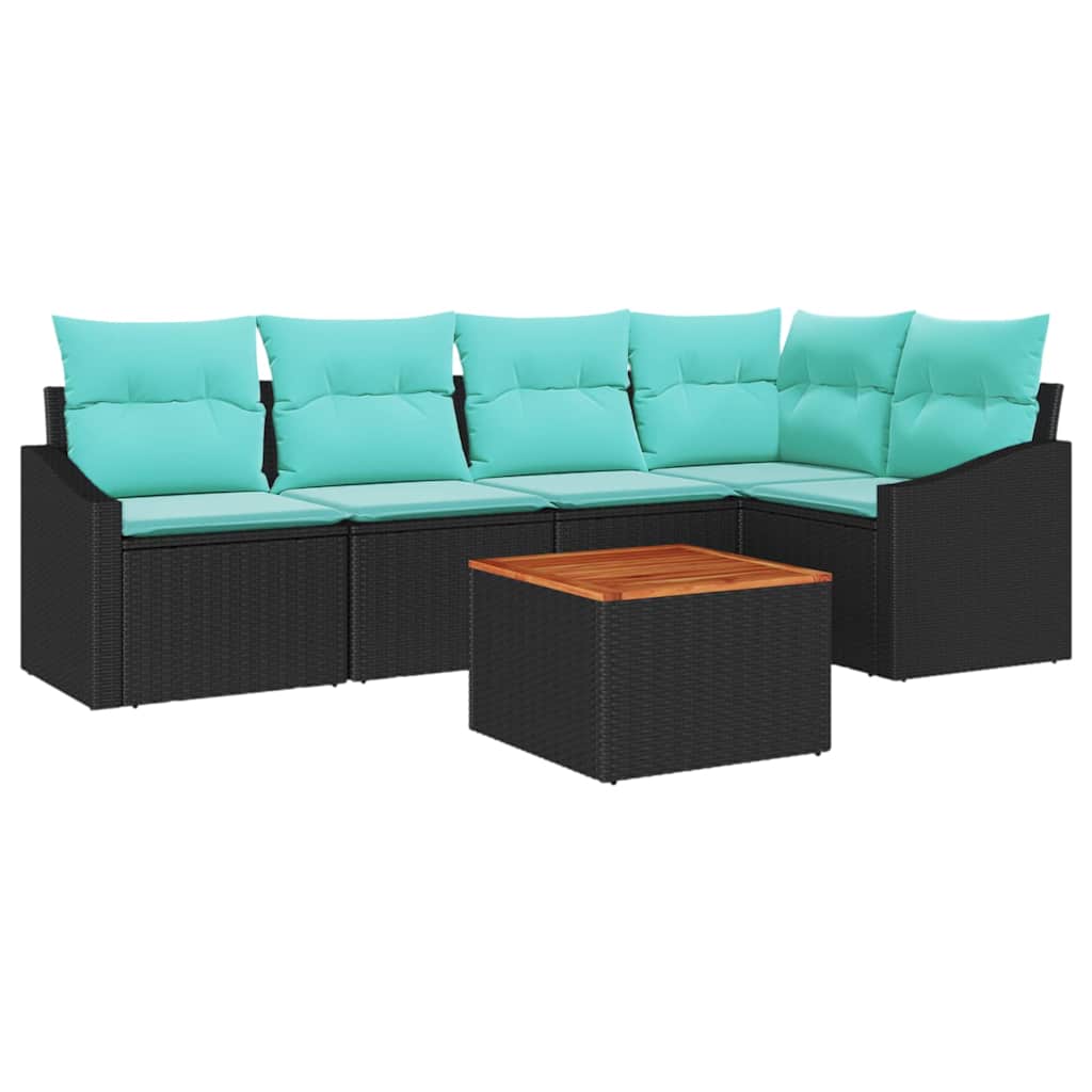 vidaXL Tuinbankenset met kussen 6 pcs Zwart poly rattan