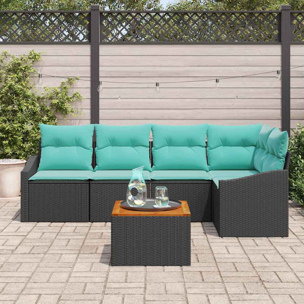 vidaXL Tuinbankenset met kussen 6 pcs Zwart poly rattan