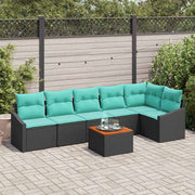 vidaXL Tuinbankenset met kussen 7 pcs Zwart poly rattan