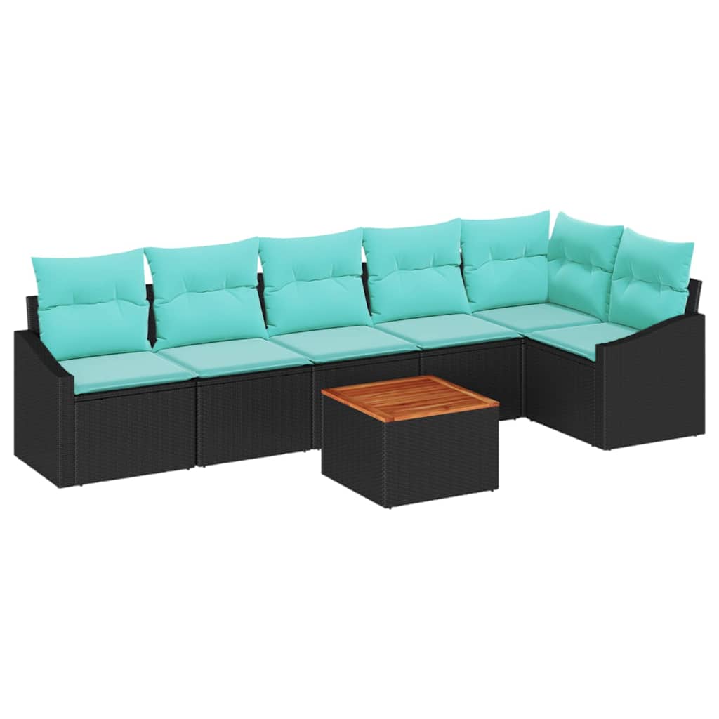 vidaXL Tuinbankenset met kussen 7 pcs Zwart poly rattan