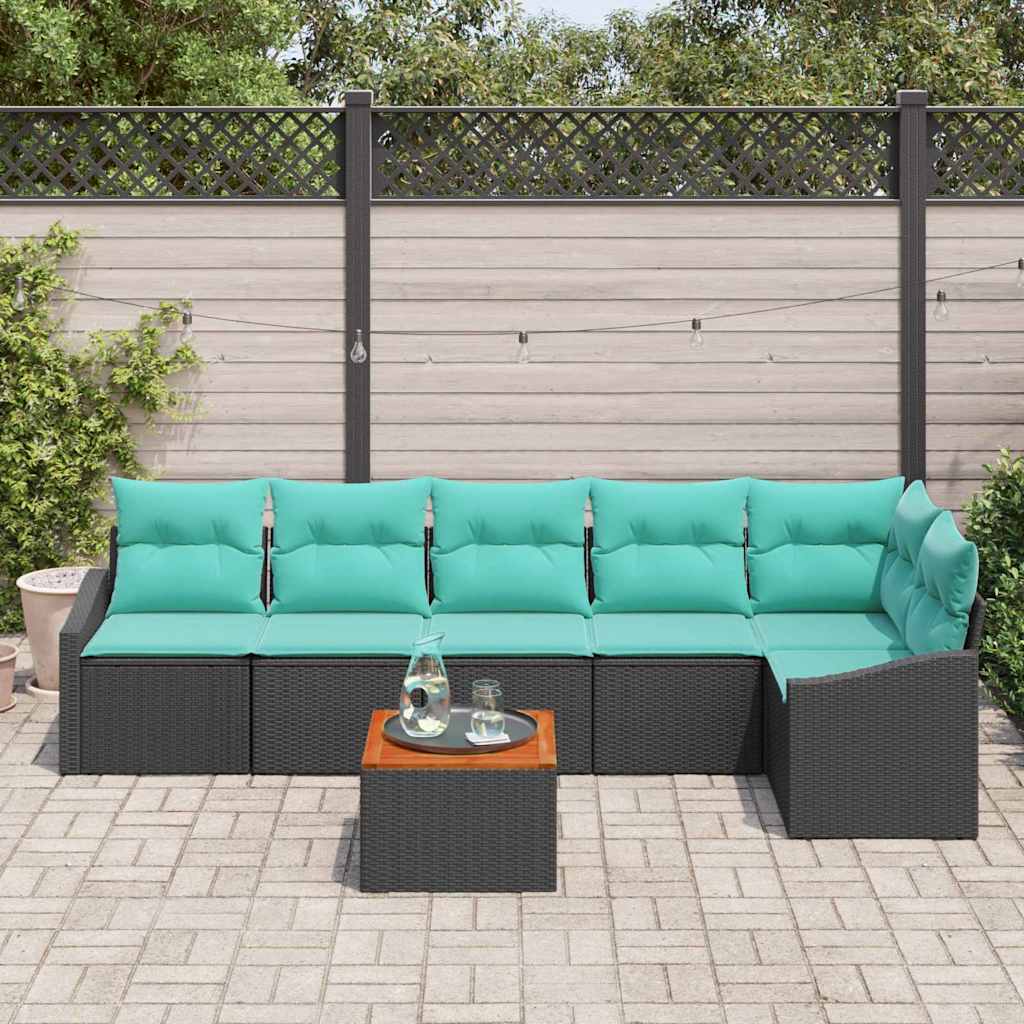 vidaXL Tuinbankenset met kussen 7 pcs Zwart poly rattan