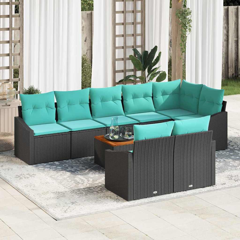 vidaXL Tuinbankenset met kussen 9 pcs Zwart poly rattan
