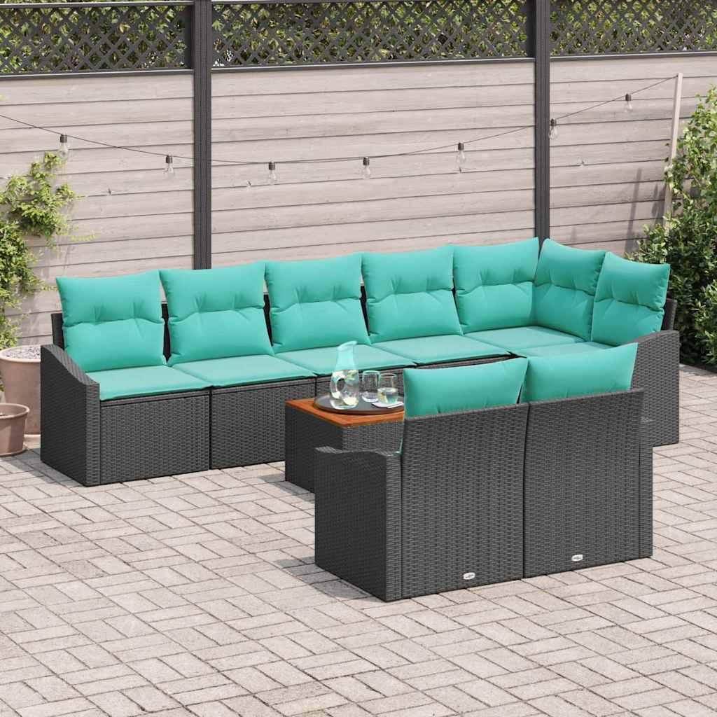 vidaXL Tuinbankenset met kussen 9 pcs Zwart poly rattan