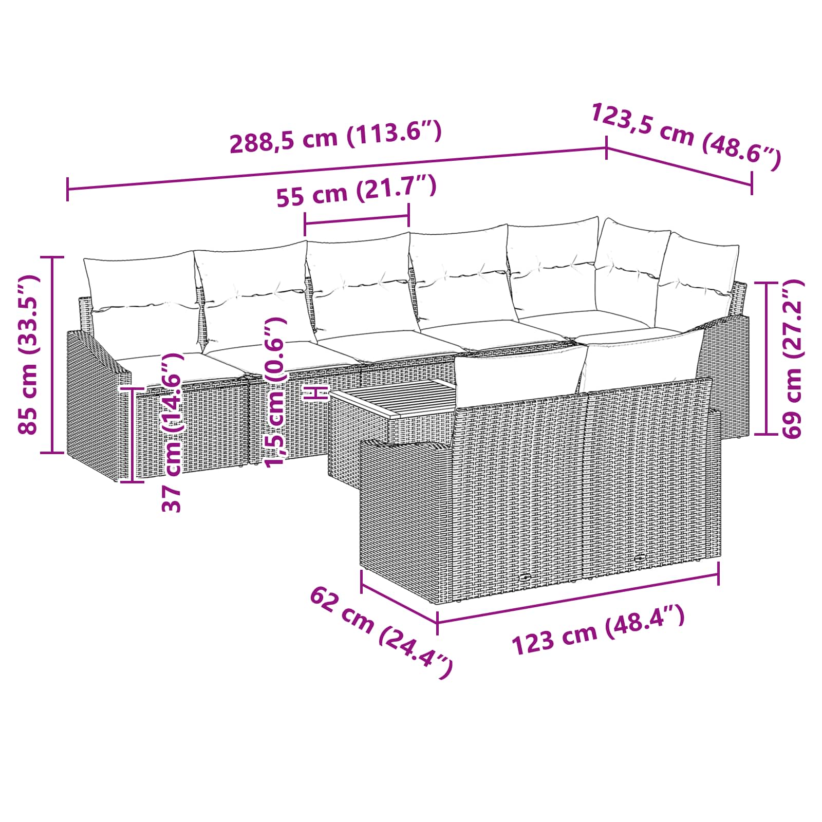 vidaXL Tuinbankenset met kussen 9 pcs Zwart poly rattan