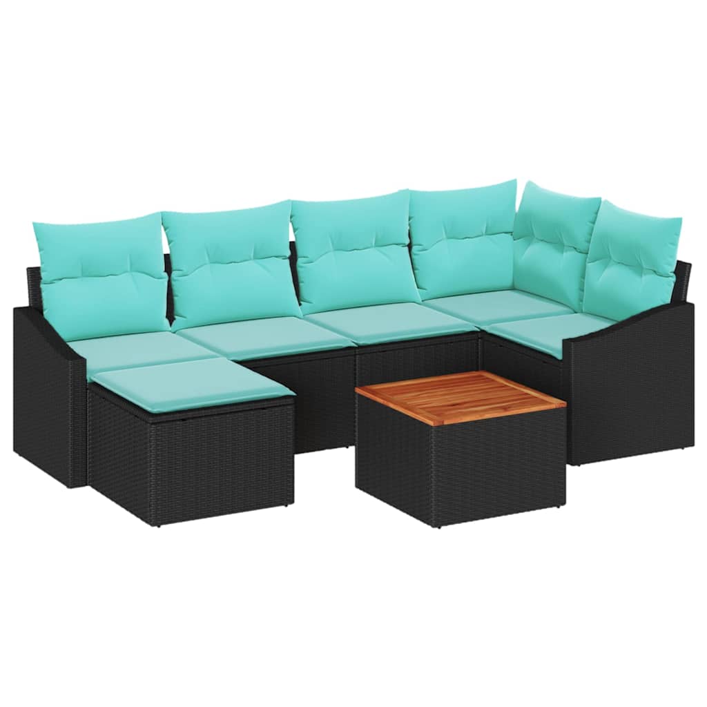 vidaXL Tuinbankenset met kussen 7 pcs Zwart poly rattan