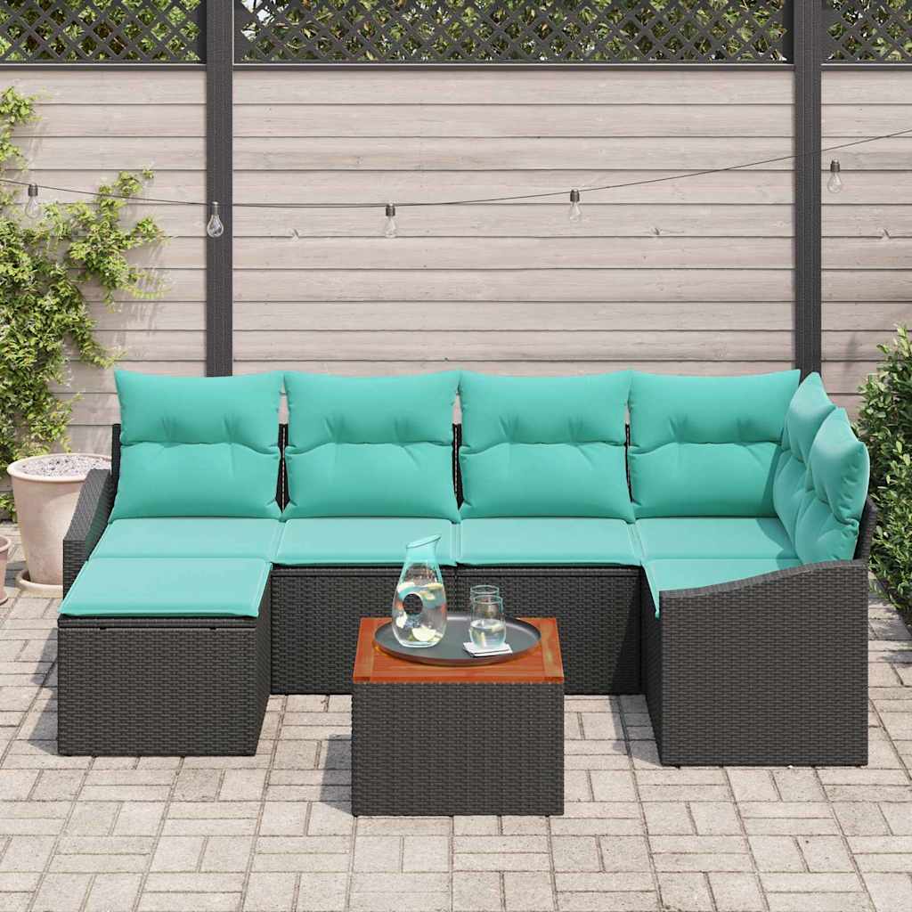 vidaXL Tuinbankenset met kussen 7 pcs Zwart poly rattan