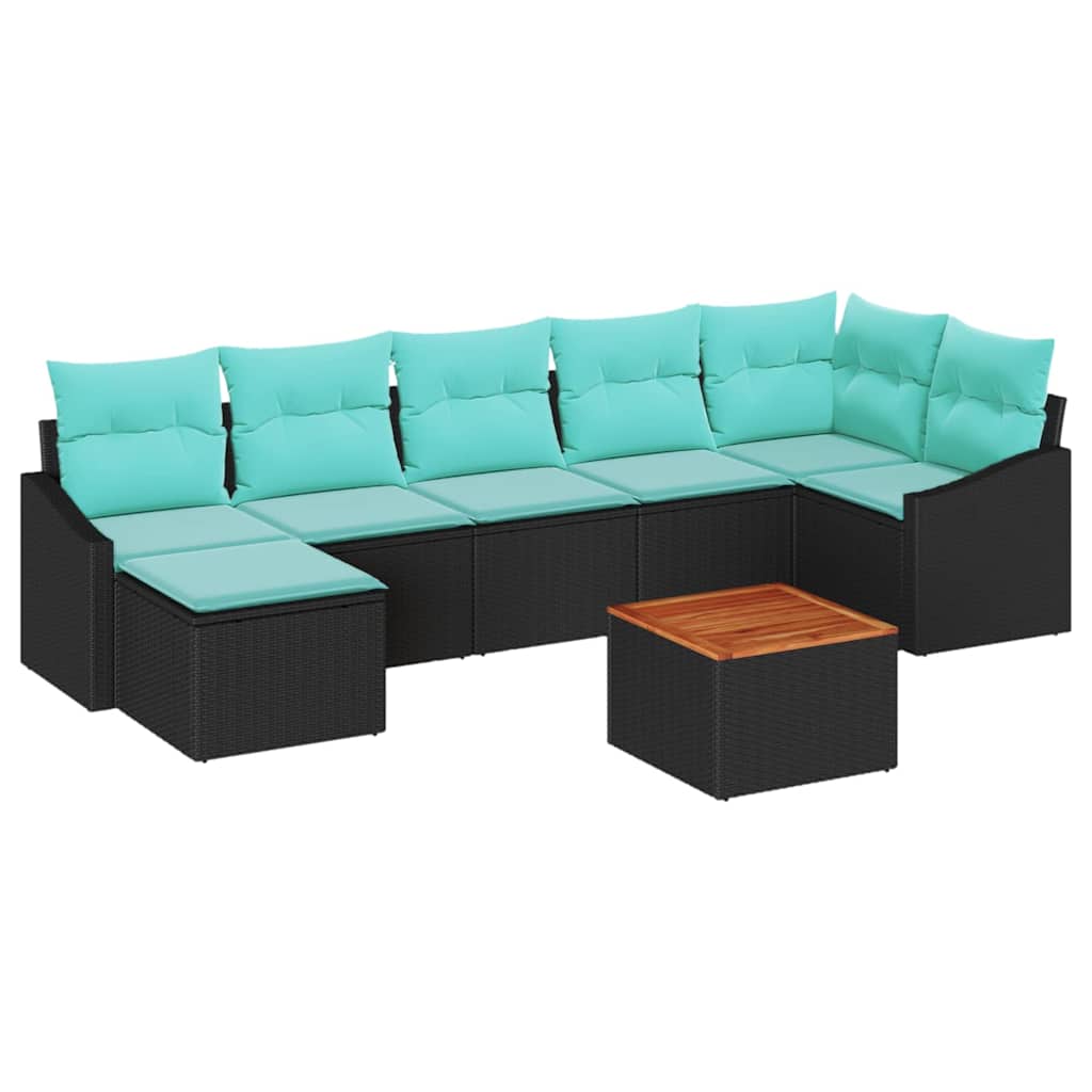vidaXL Tuinbankenset met kussen 8 pcs Zwart poly rattan
