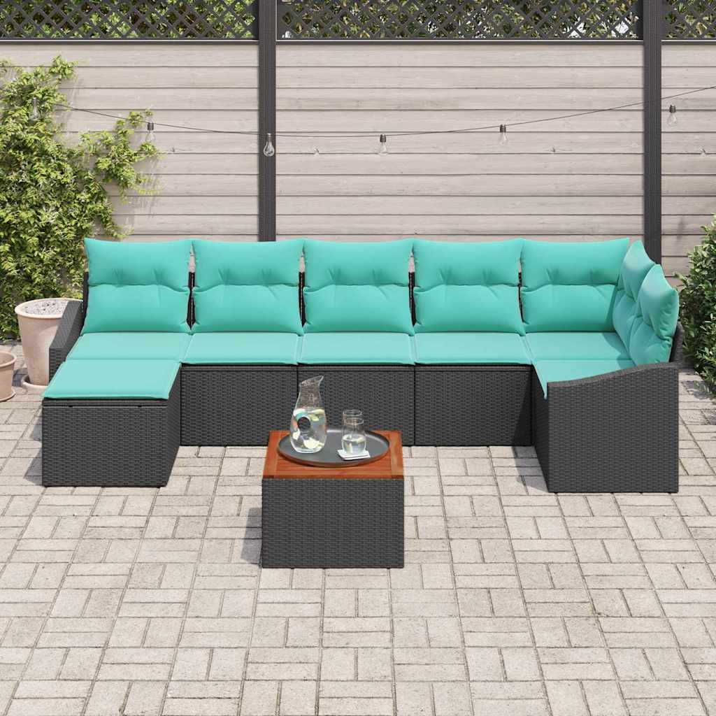 vidaXL Tuinbankenset met kussen 8 pcs Zwart poly rattan