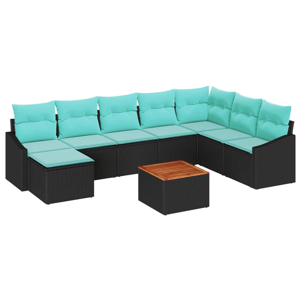 vidaXL Tuinbankenset met kussen 9 pcs Zwart poly rattan