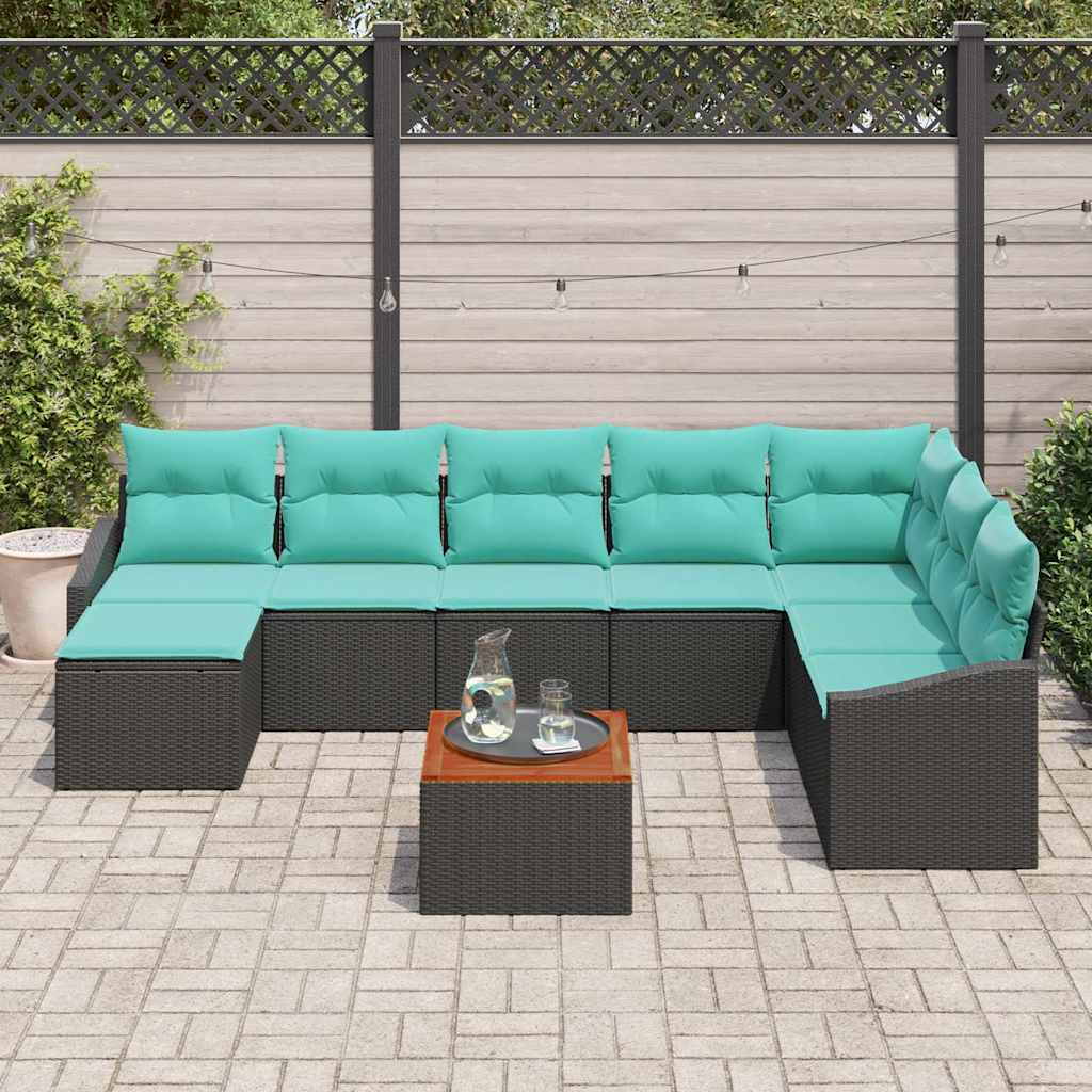 vidaXL Tuinbankenset met kussen 9 pcs Zwart poly rattan