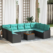 vidaXL Tuinbankenset met kussen 10 pcs Zwart poly rattan