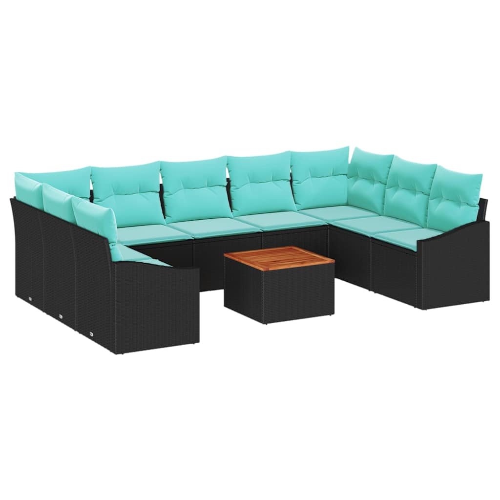 vidaXL Tuinbankenset met kussen 10 pcs Zwart poly rattan
