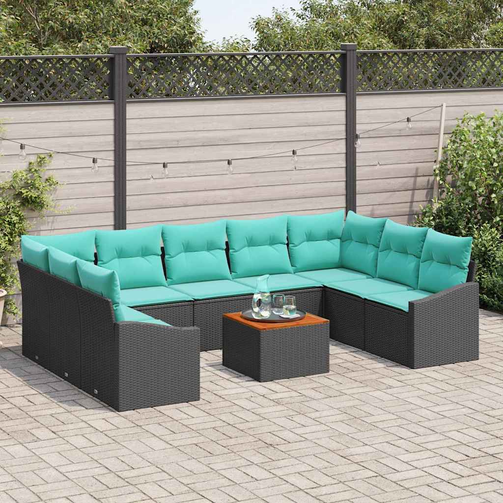 vidaXL Tuinbankenset met kussen 10 pcs Zwart poly rattan