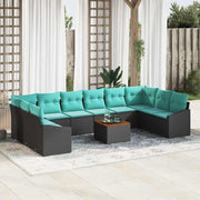 vidaXL Tuinbankenset met kussen 11 pcs Zwart poly rattan