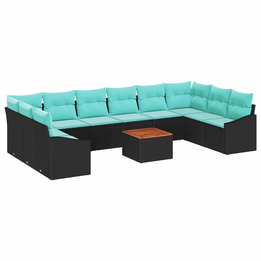 vidaXL Tuinbankenset met kussen 11 pcs Zwart poly rattan