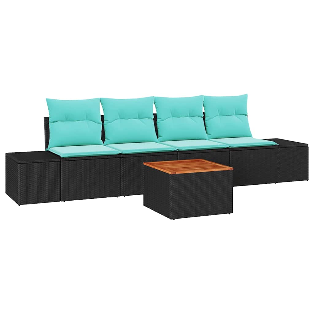 vidaXL Tuinbankenset met kussen 5 pcs Zwart poly rattan