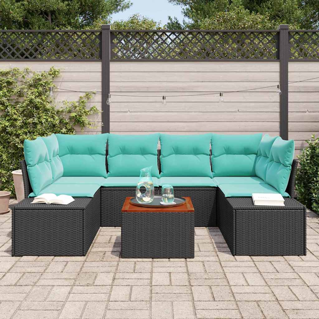 vidaXL Tuinbankenset met kussen 7 pcs Zwart poly rattan