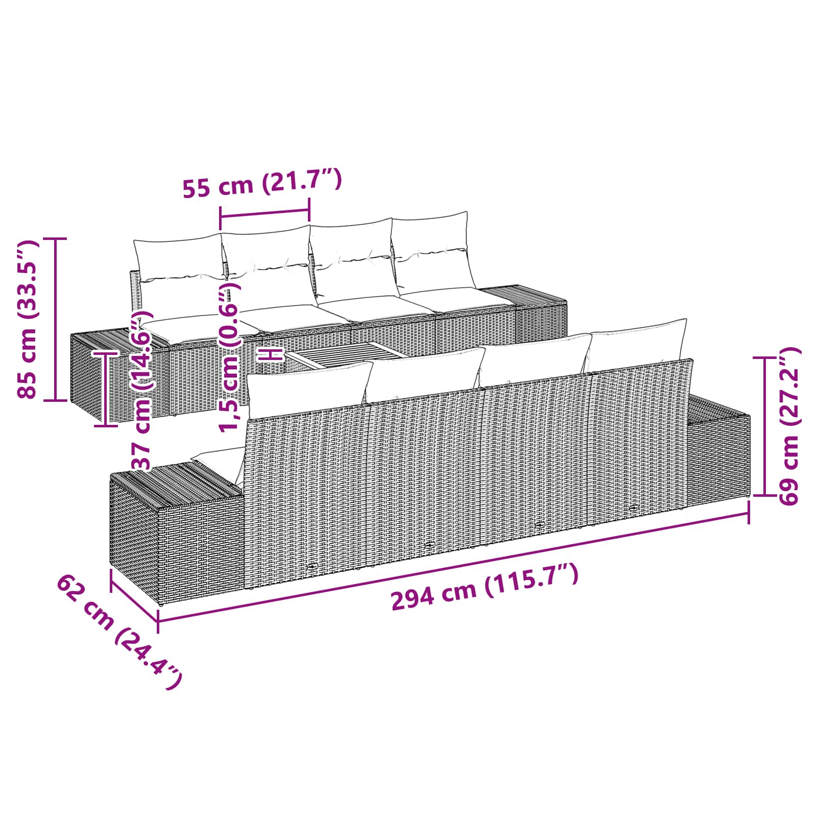 vidaXL Tuinbankenset 9 st Zwart poly rattan
