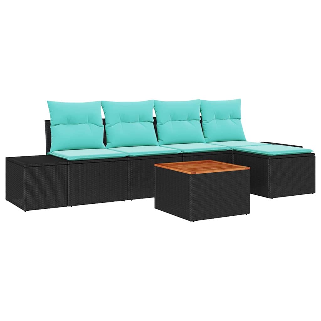 vidaXL Tuinbankenset met kussen 6 pcs Zwart poly rattan