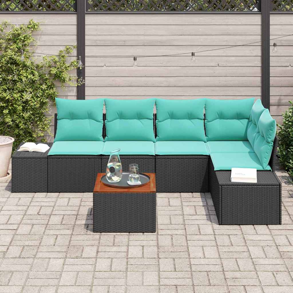 vidaXL Tuinbankenset met kussen 6 pcs Zwart poly rattan