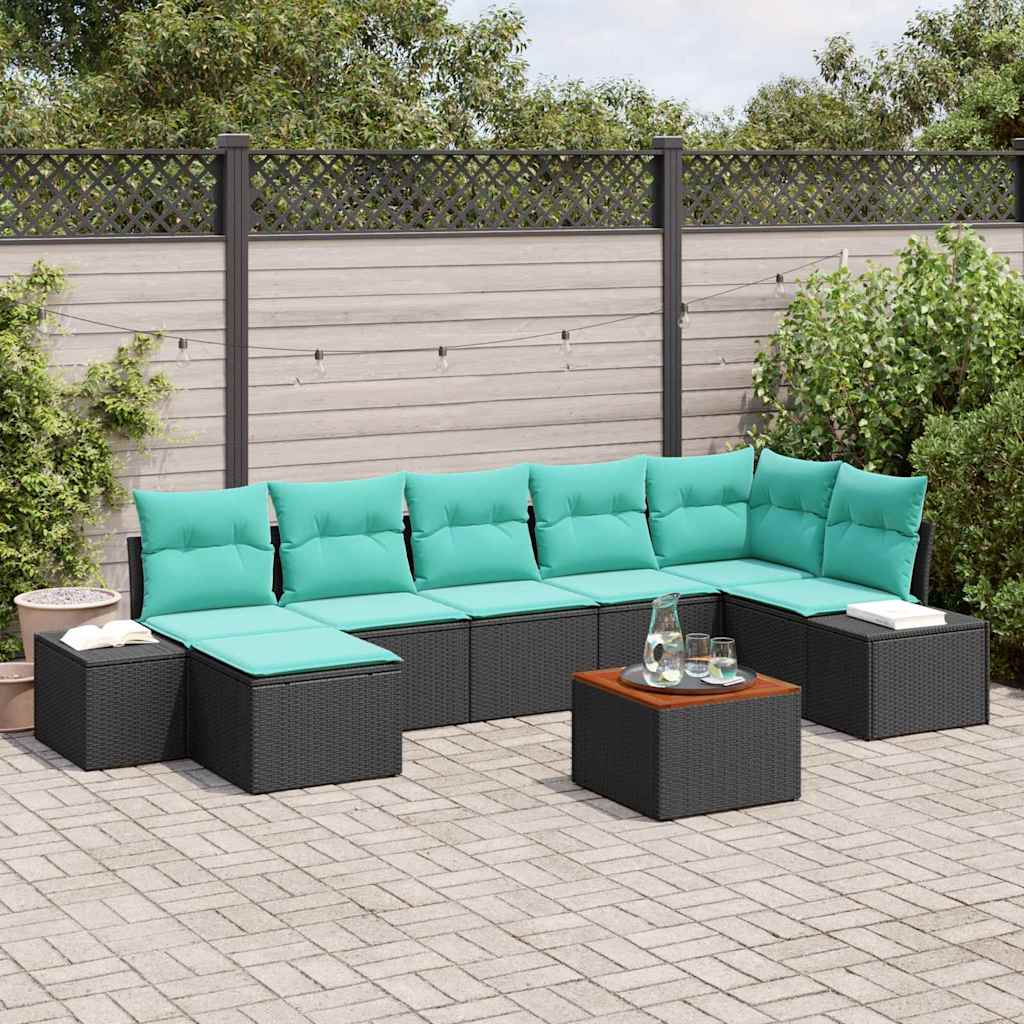 vidaXL Tuinbankenset met kussen 8 pcs Zwart poly rattan